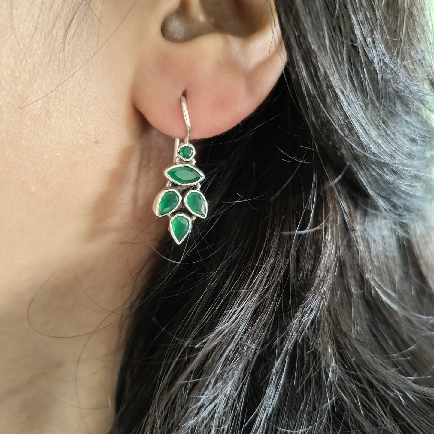 Leaf Green Stone Hook Earring