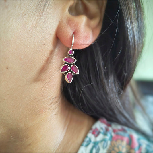 Leaf Pink Stone Hook Earring