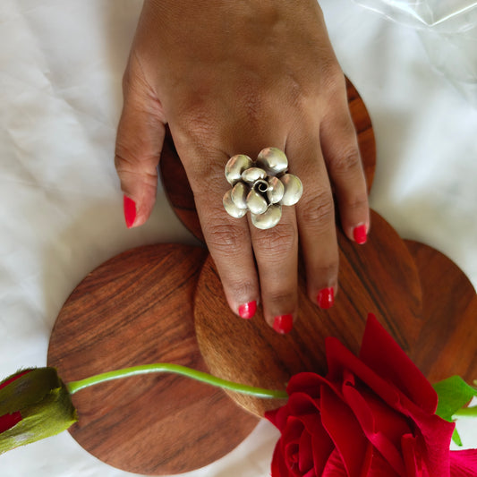 Statement 3D Rose Floral Glossy Ring