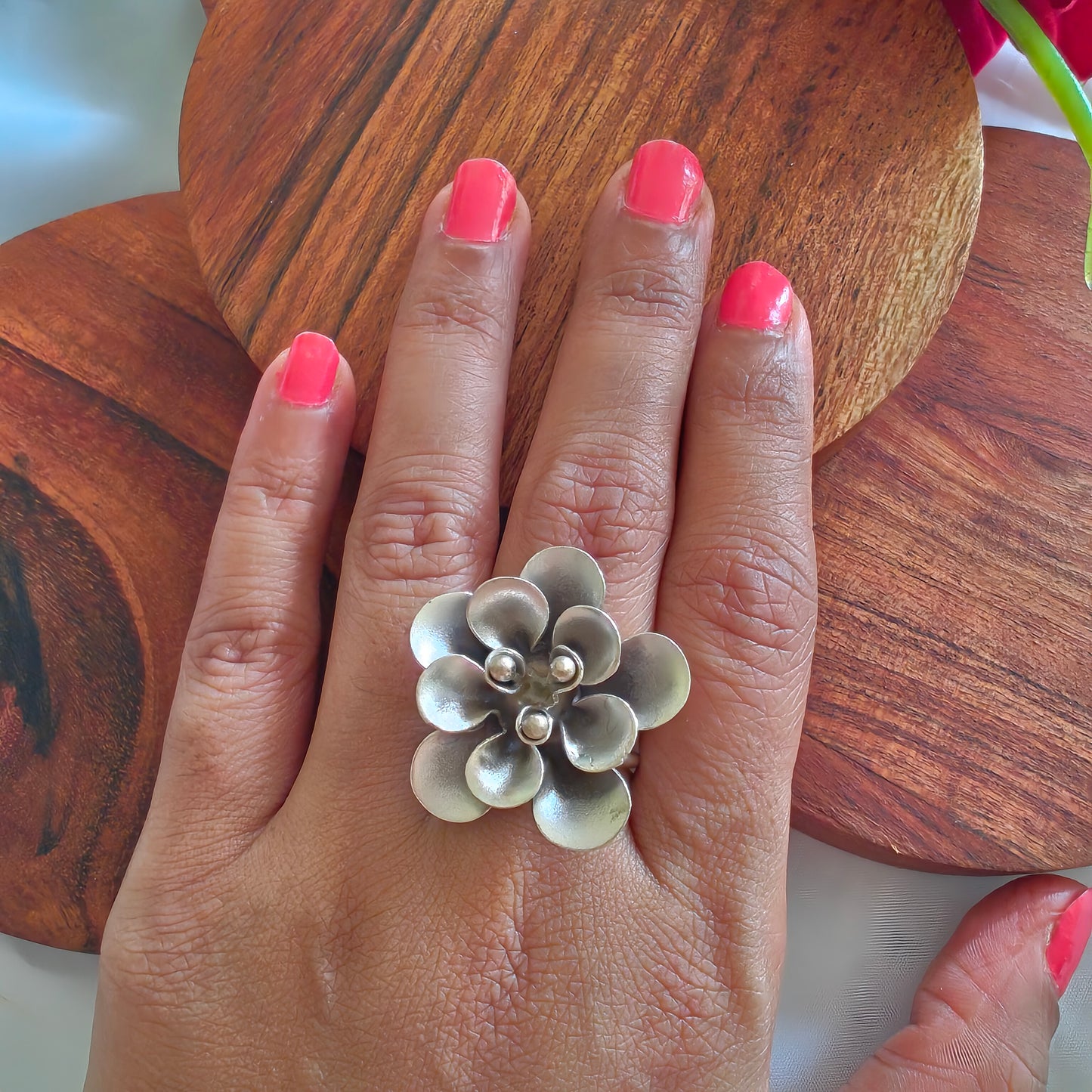 Statement 3D Designer Hibiscus Ring Medium