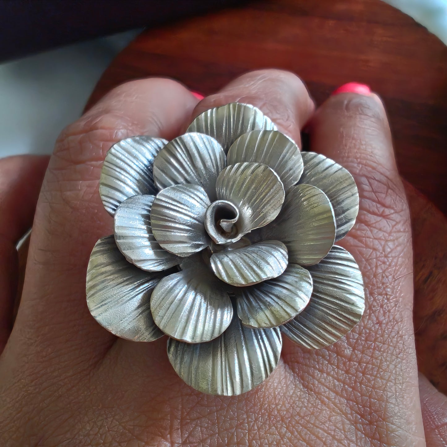 Statement 3D Textured Floral Designer Cocktail Ring Big