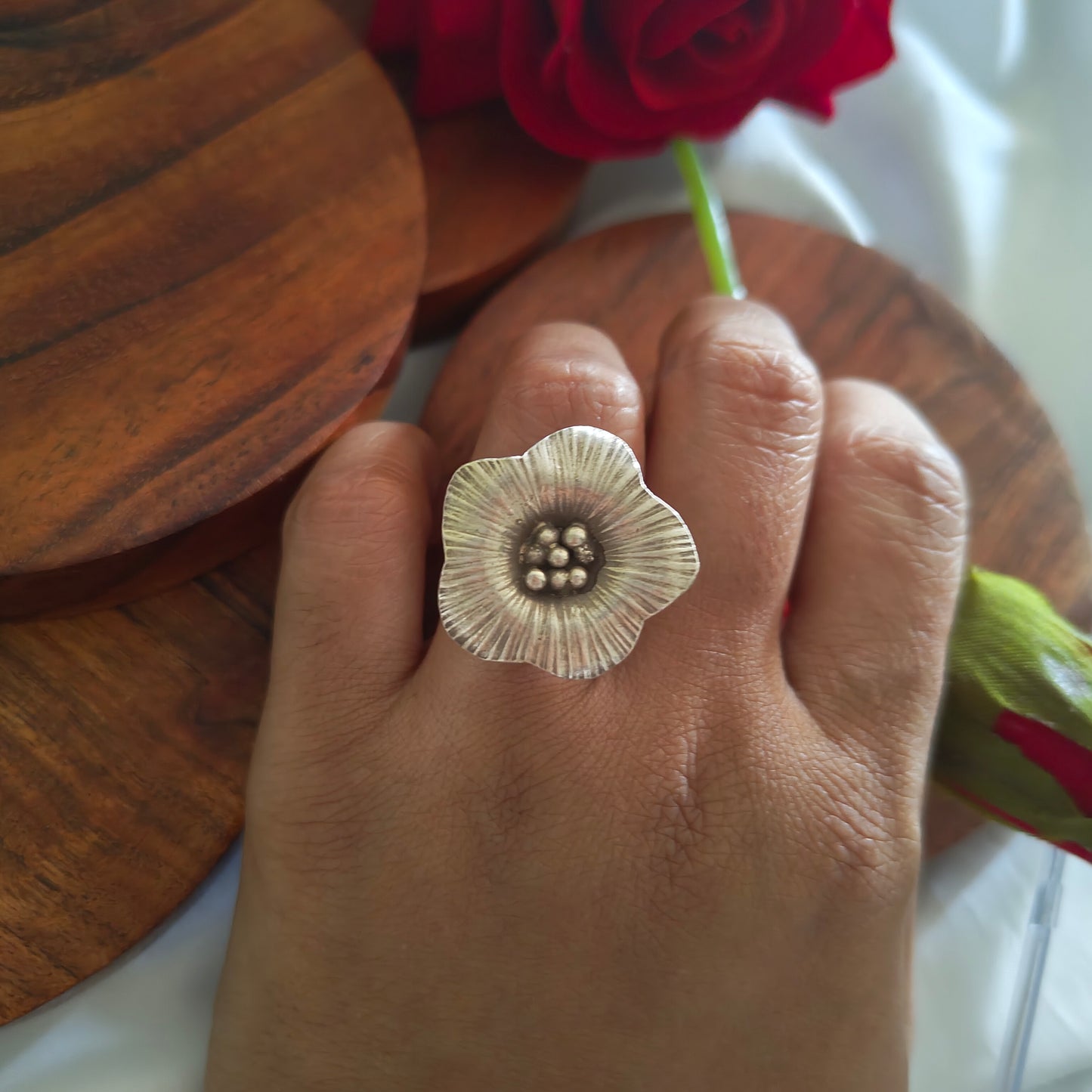 Statement 3D Petunia Textured Floral Ring