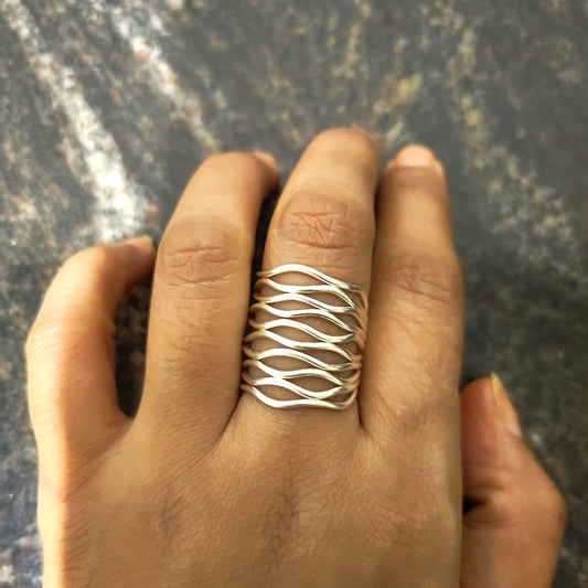 Boho Wire Waves Sterling Silver Ring Medium