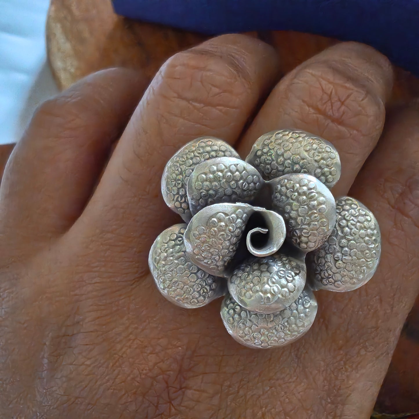 Statement 3D Soft Textured Rose Floral Ring