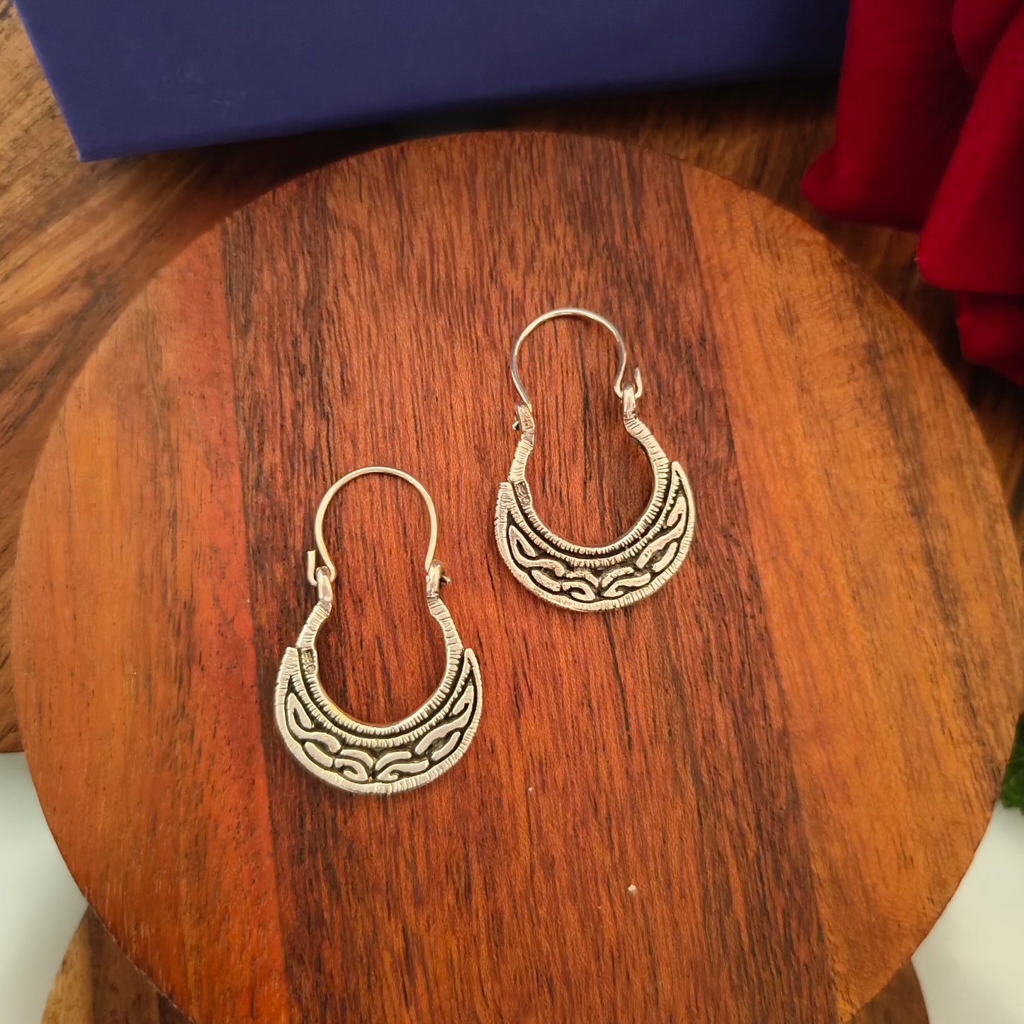 Crescent Textured Earrings with Locking Hooks