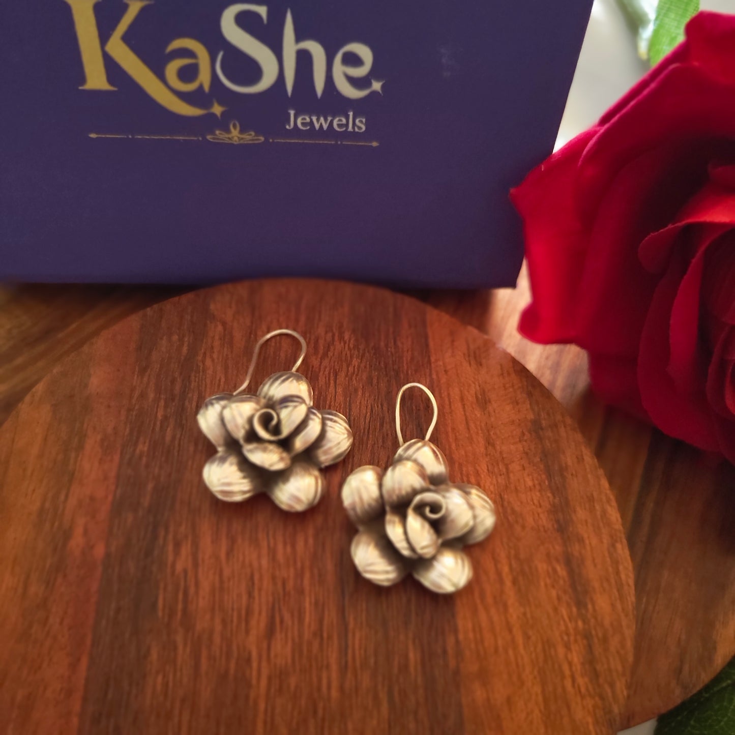 Statement Floral 3D Rose Textured  Earring With Hooks