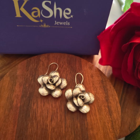 Statement Floral 3D Rose Textured  Earring With Hooks