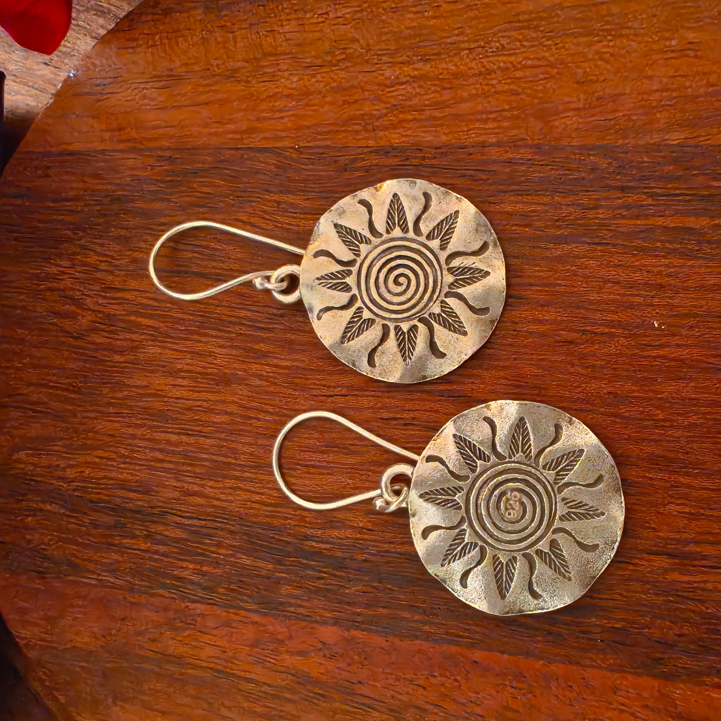 Stamped Sun Earrings With Hooks