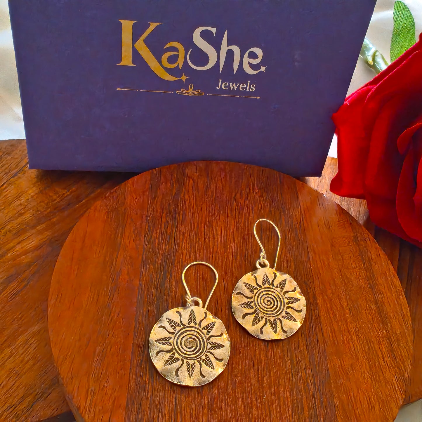 Stamped Sun Earrings With Hooks