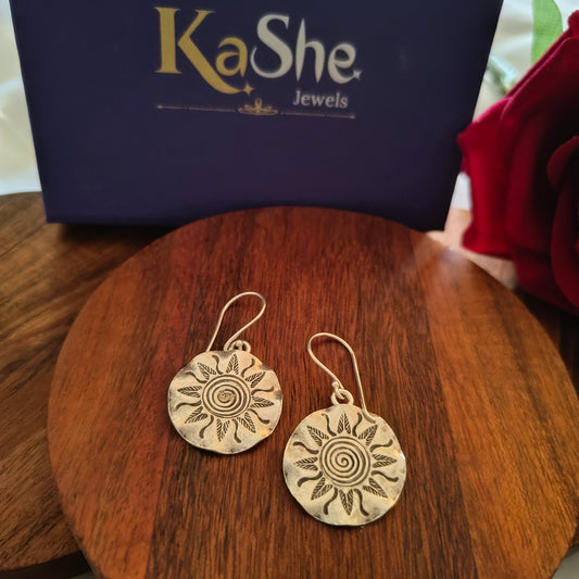 Stamped Sun Earrings With Hooks