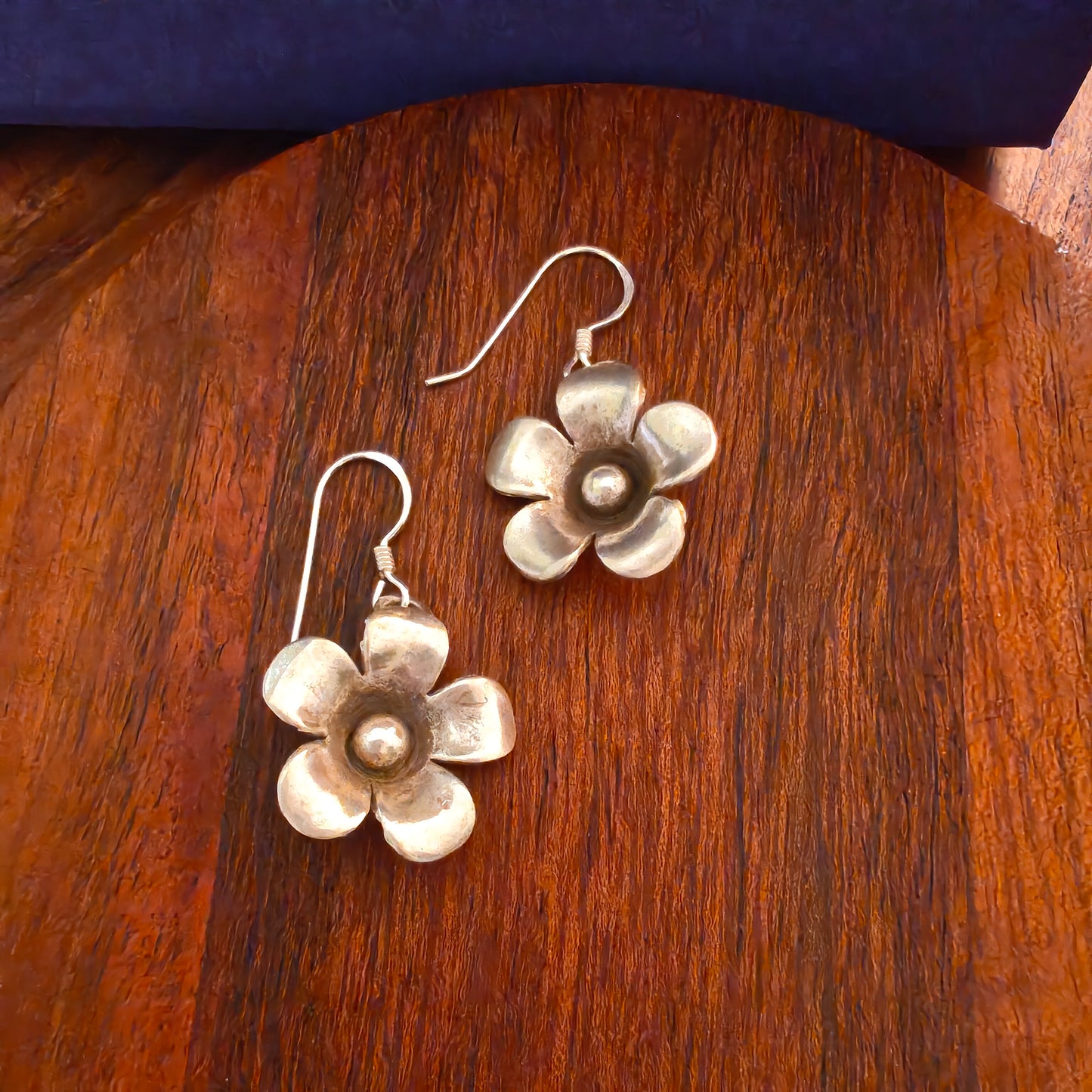 3D Floral Five Petal Earring with Hooks 2 Small