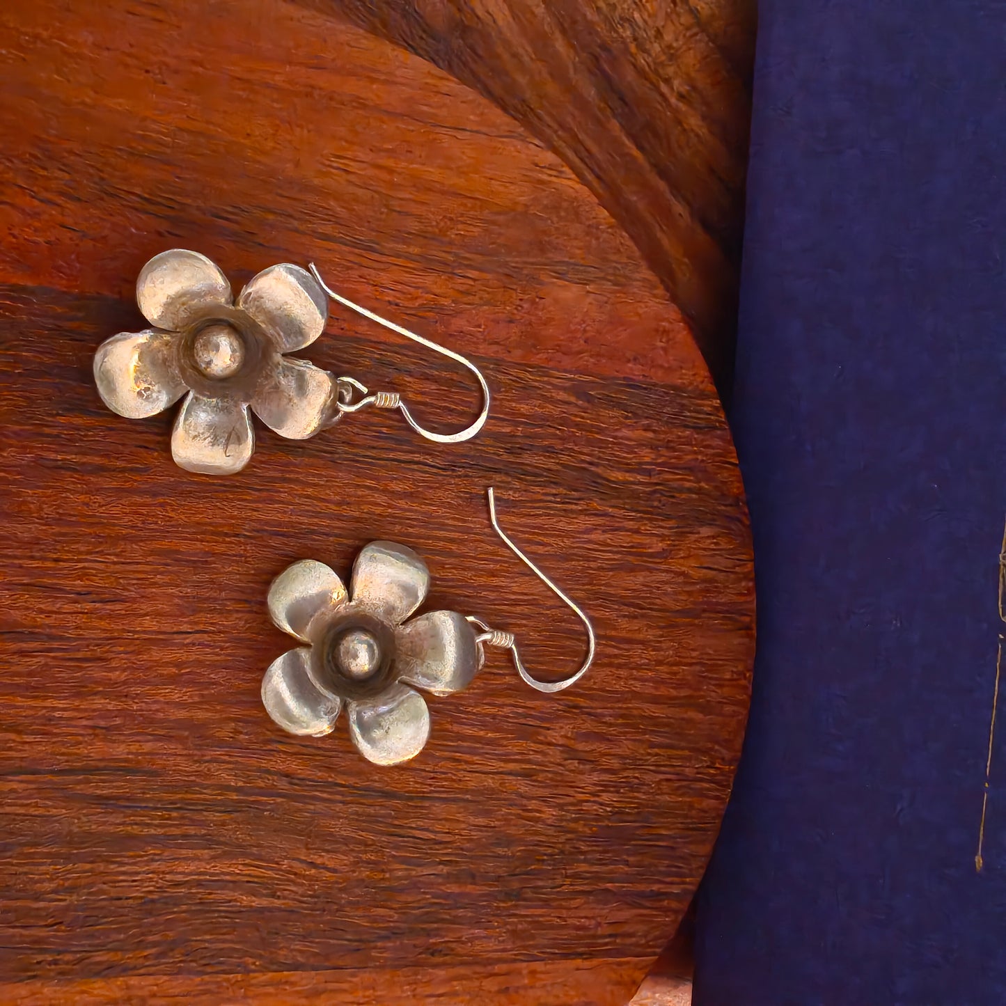 3D Floral Five Petal Earring with Hooks 2 Small