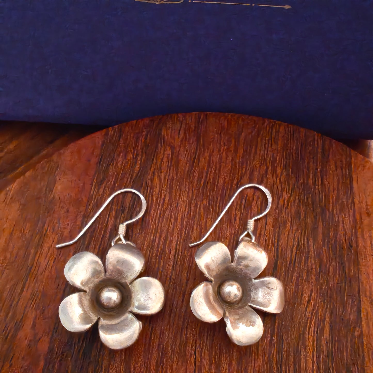 3D Floral Five Petal Earring with Hooks 2 Small