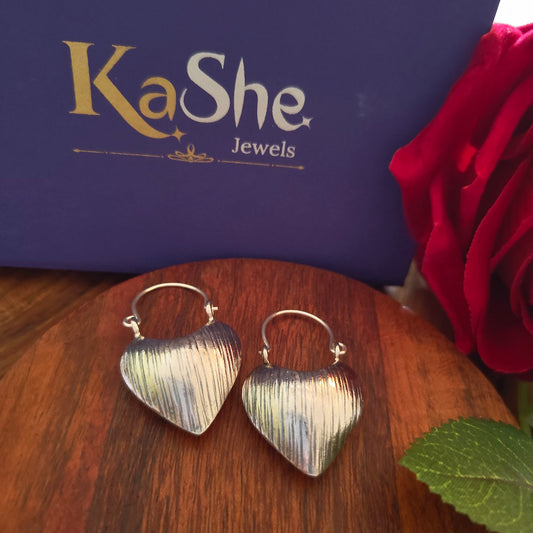 Heart Shaped Textured Earrings with Locking Hoops