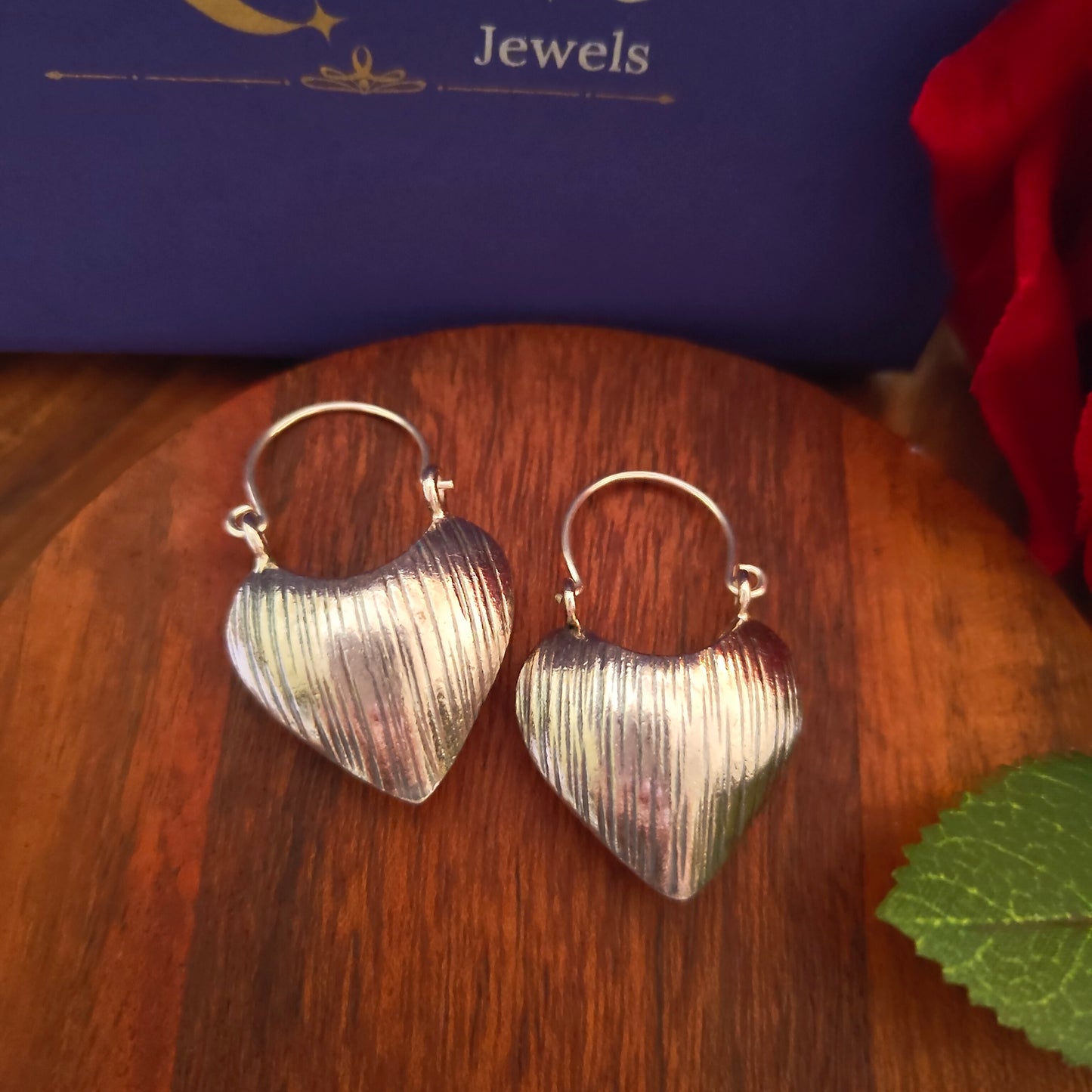 Heart Shaped Textured Earrings with Locking Hoops