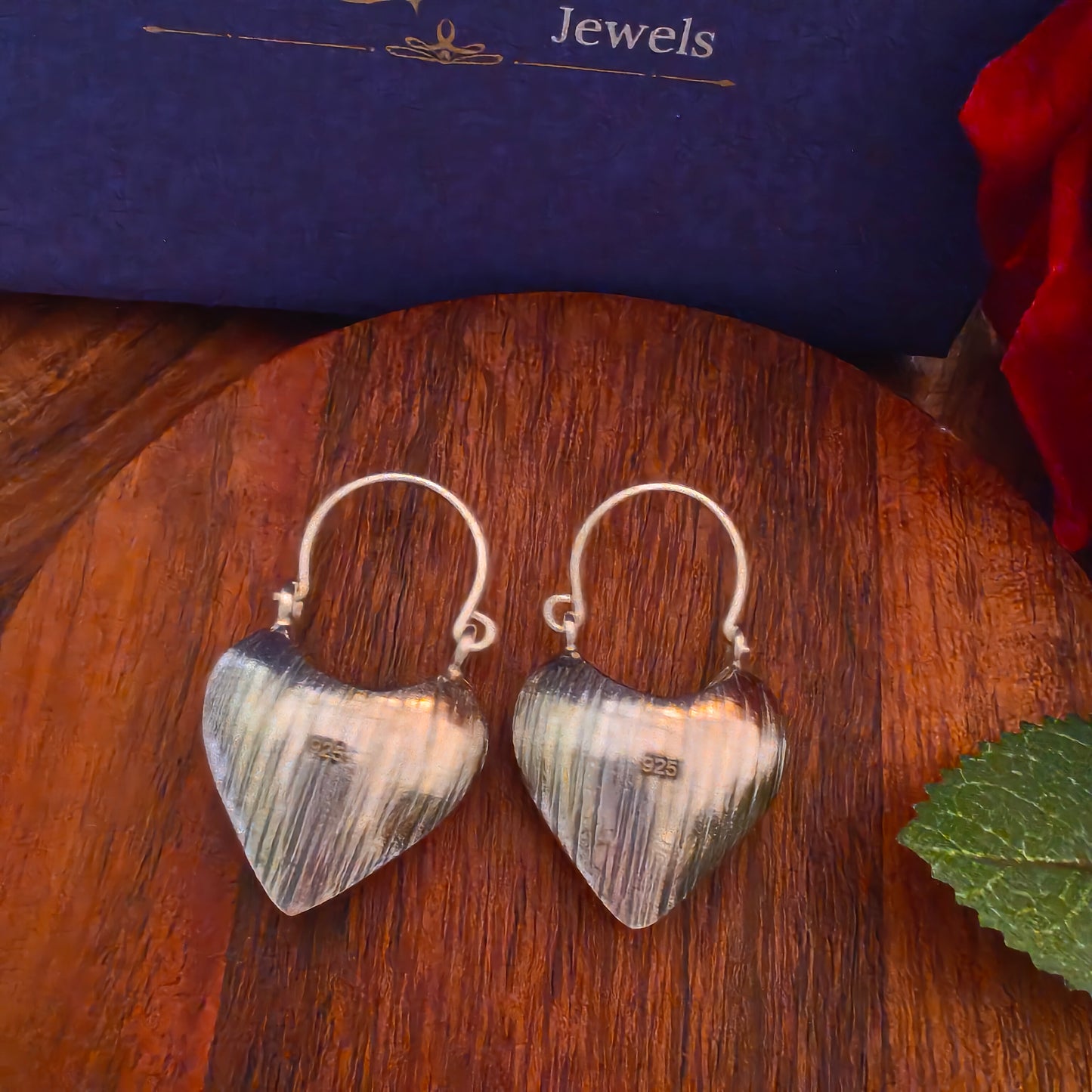 Heart Shaped Textured Earrings with Locking Hoops