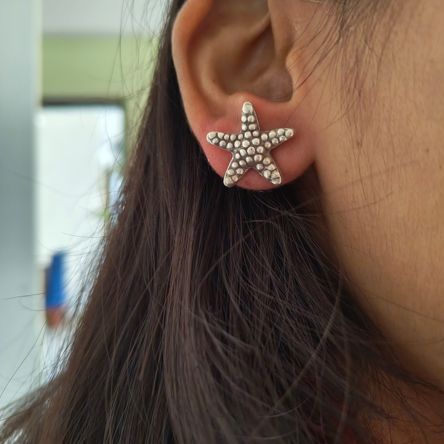 Textured 3D Star Earring With Post Stud