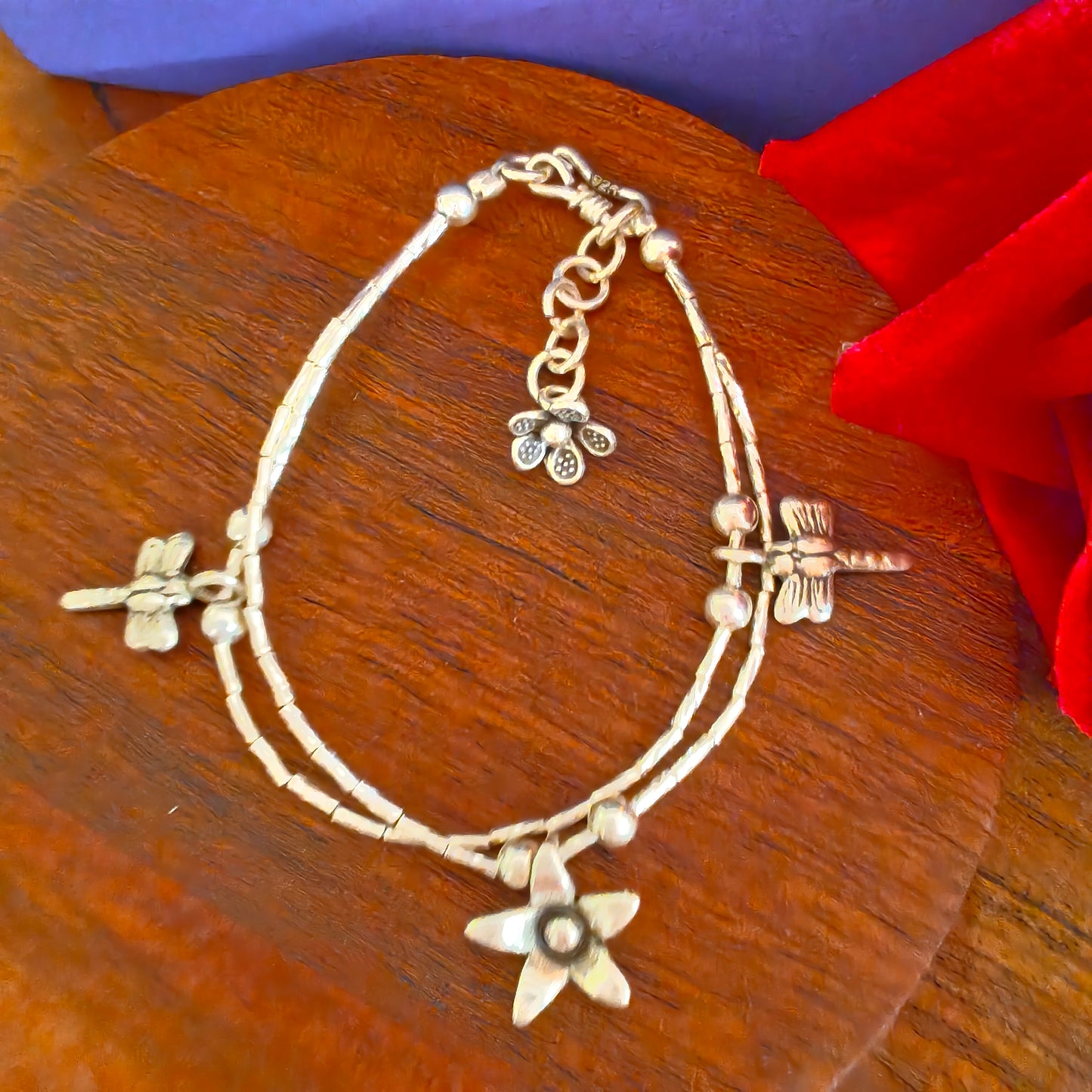 Exquisite Floral Loose Bracelet With Flower And Dragonfly Charms