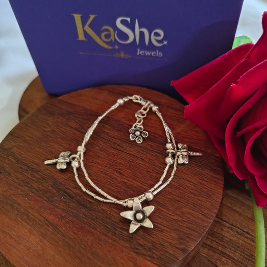 Exquisite Floral Loose Bracelet With Flower And Dragonfly Charms