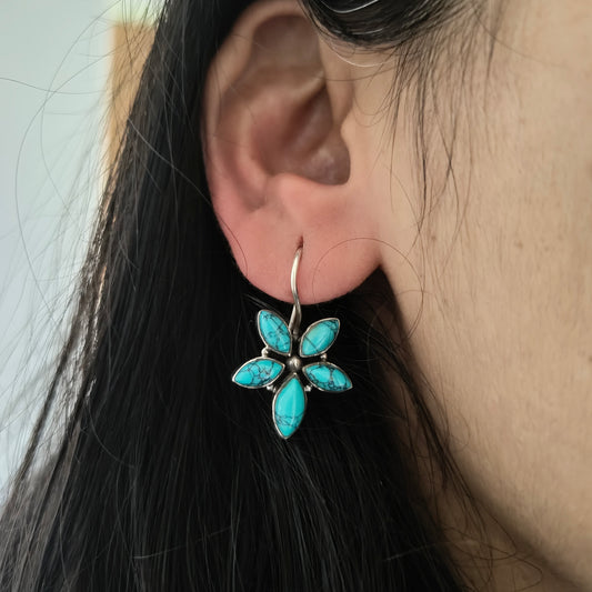 Elegant Floral Turquoise Hook Earrings