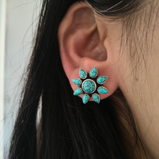 Elegant Flower Turquoise Stud With Screw And Post