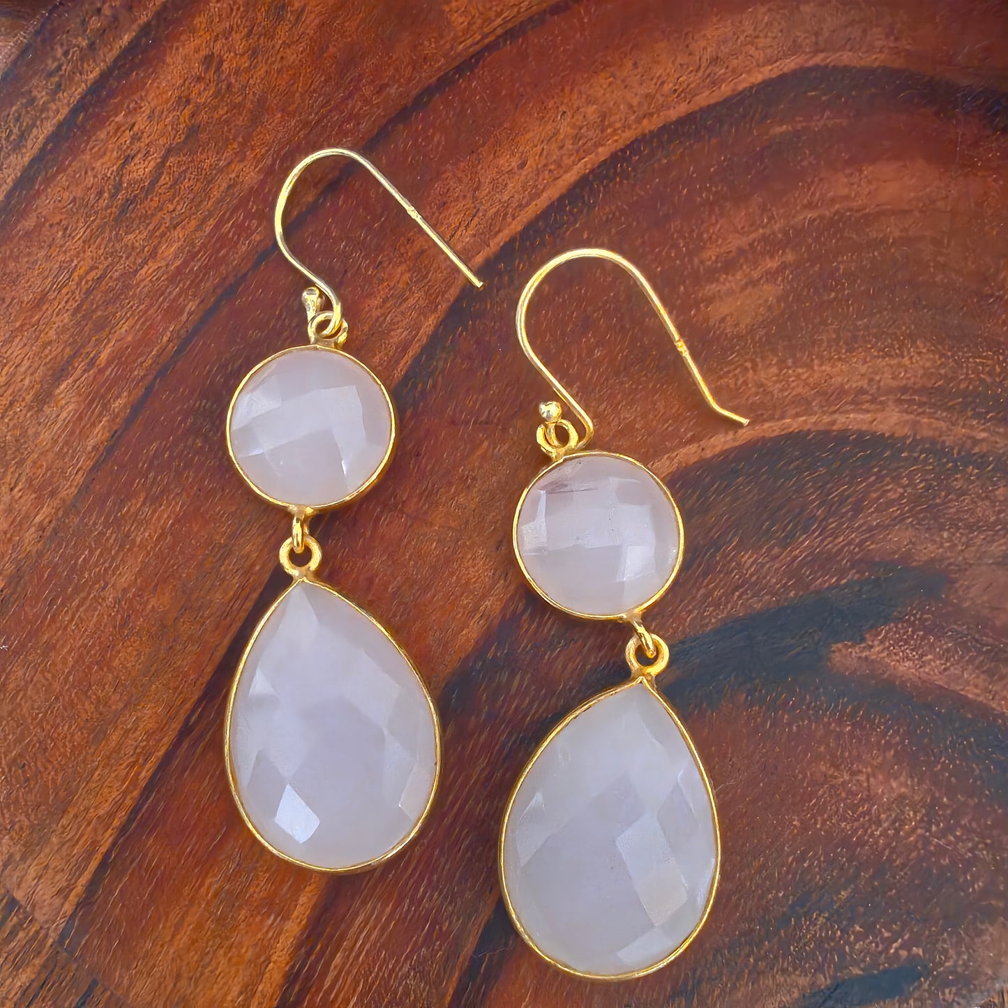 Elegant Circular And Pear Drop Pink Stone Hook Earring