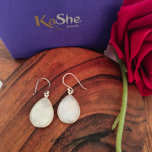 Elegant Pear White Stone Faceted Hook Earring