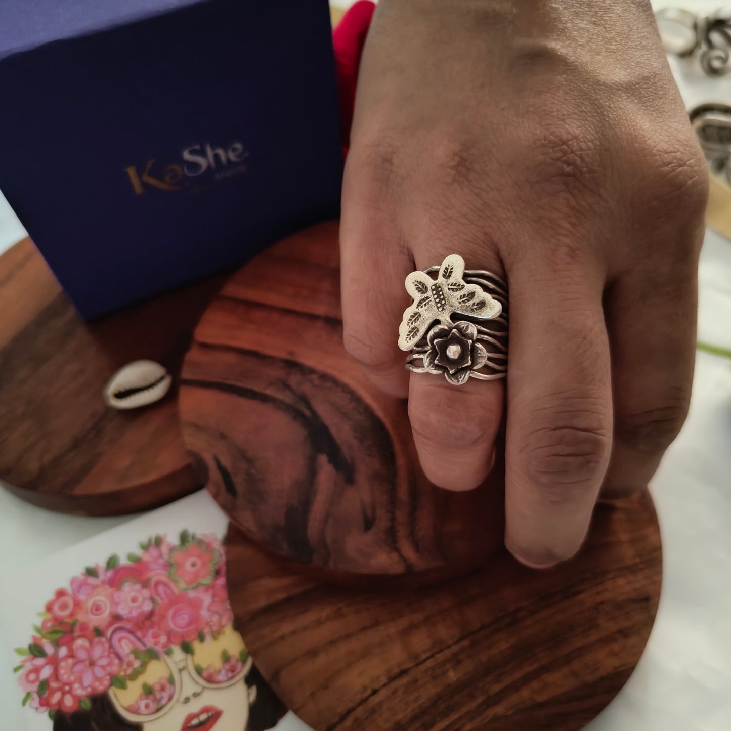 Boho Butterfly And Flower Wire Waves Sterling Silver Ring