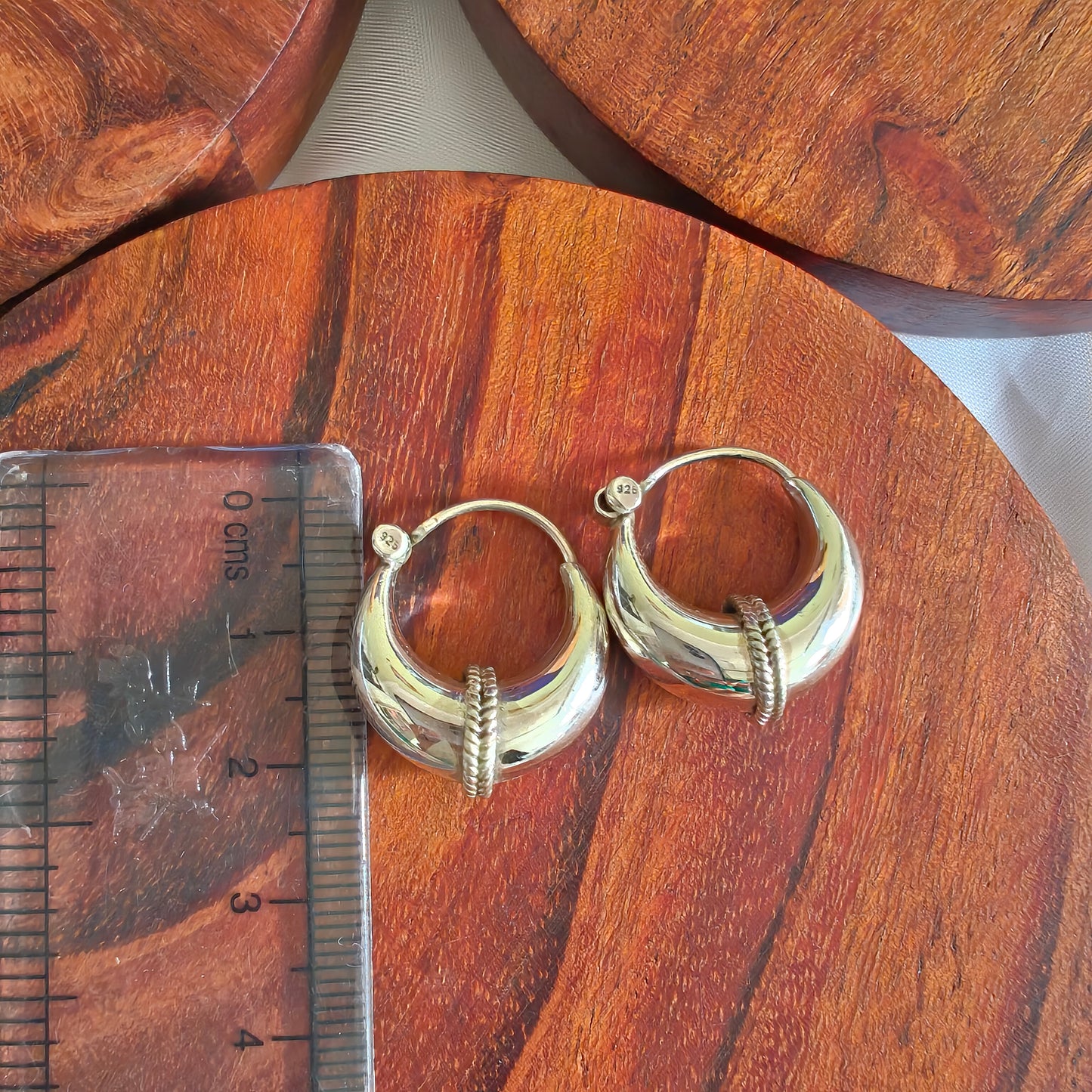 92.5 Silver Crescent Designer Hoop Small