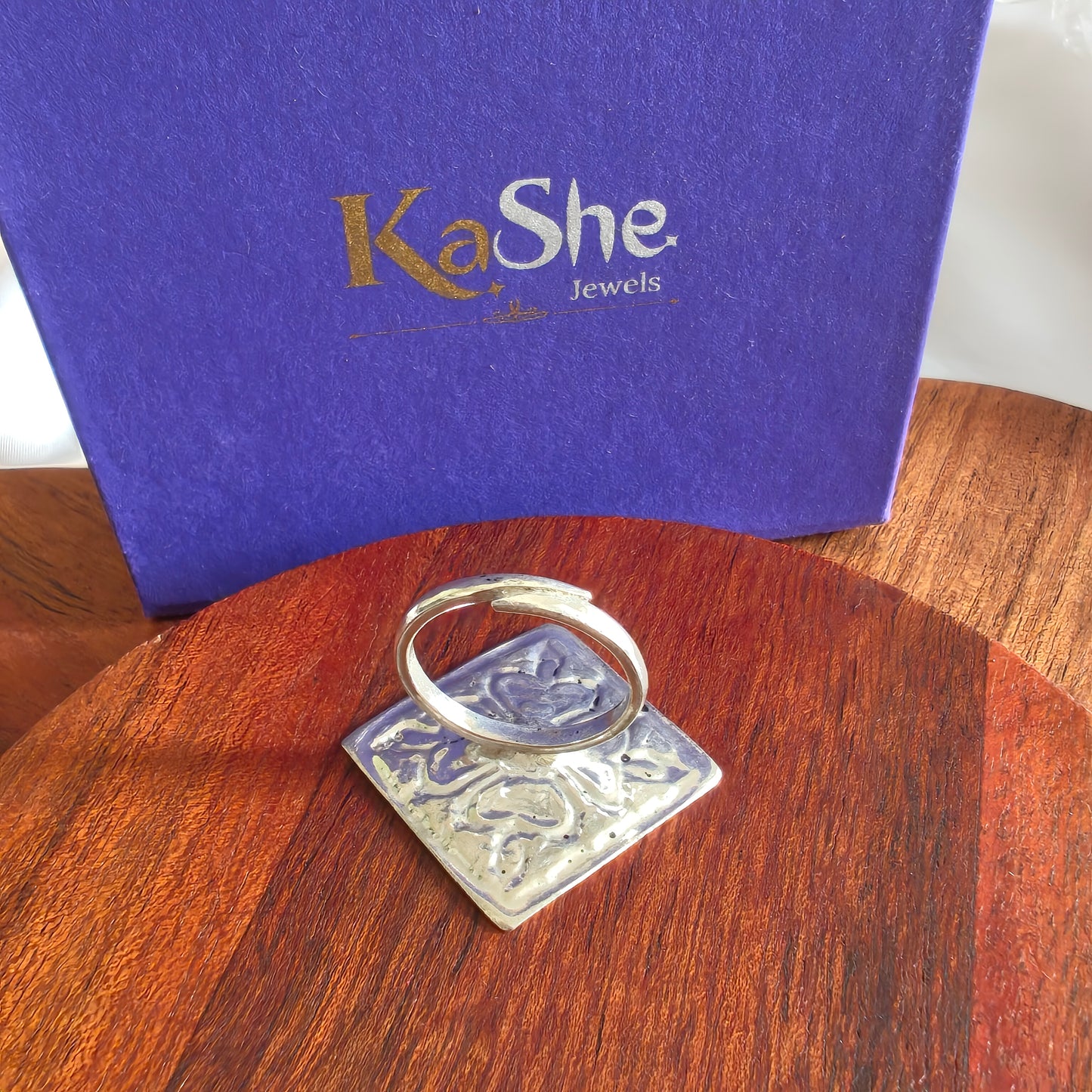 Classic Silver Floral And Fona Chitai Square Shaped Ring (ii)