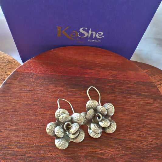 Statement 3D Floral Flower Textured Earring With Hooks