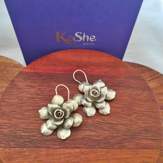 Statement 3D Floral Leaves Textured Exclusive Earring With Hooks Big