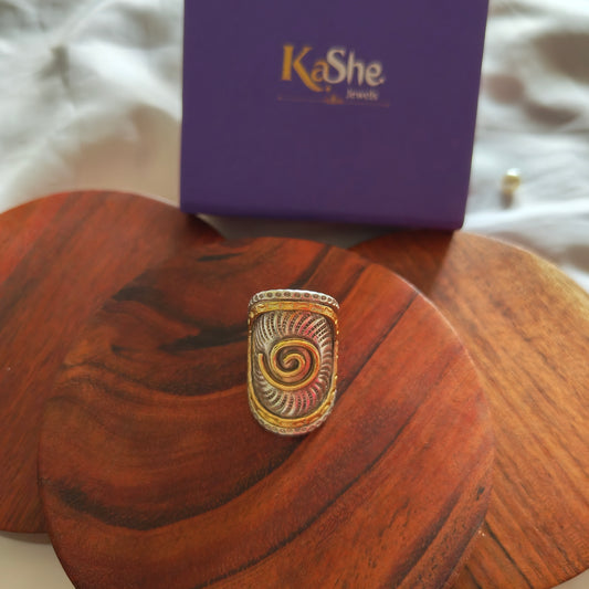 Boho Dual Tone Sterling Silver Ring With Spiral Pattern