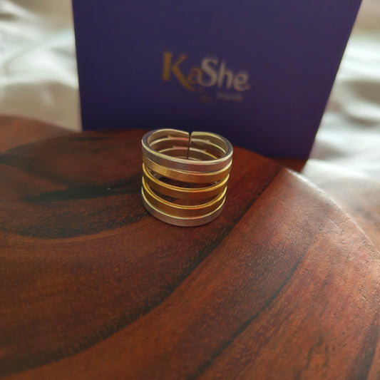 Boho Dual Tone Glossy Sterling Silver Ring With Thin Bands