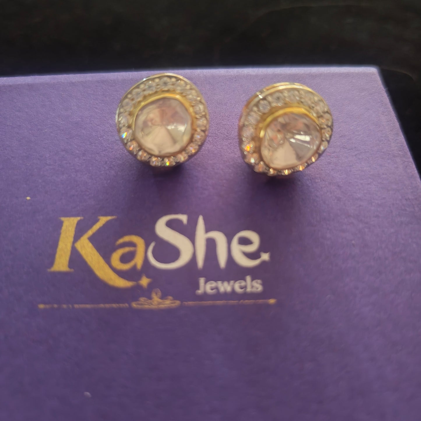 Gold Plated Mossainite Floral Earring with Post Stud