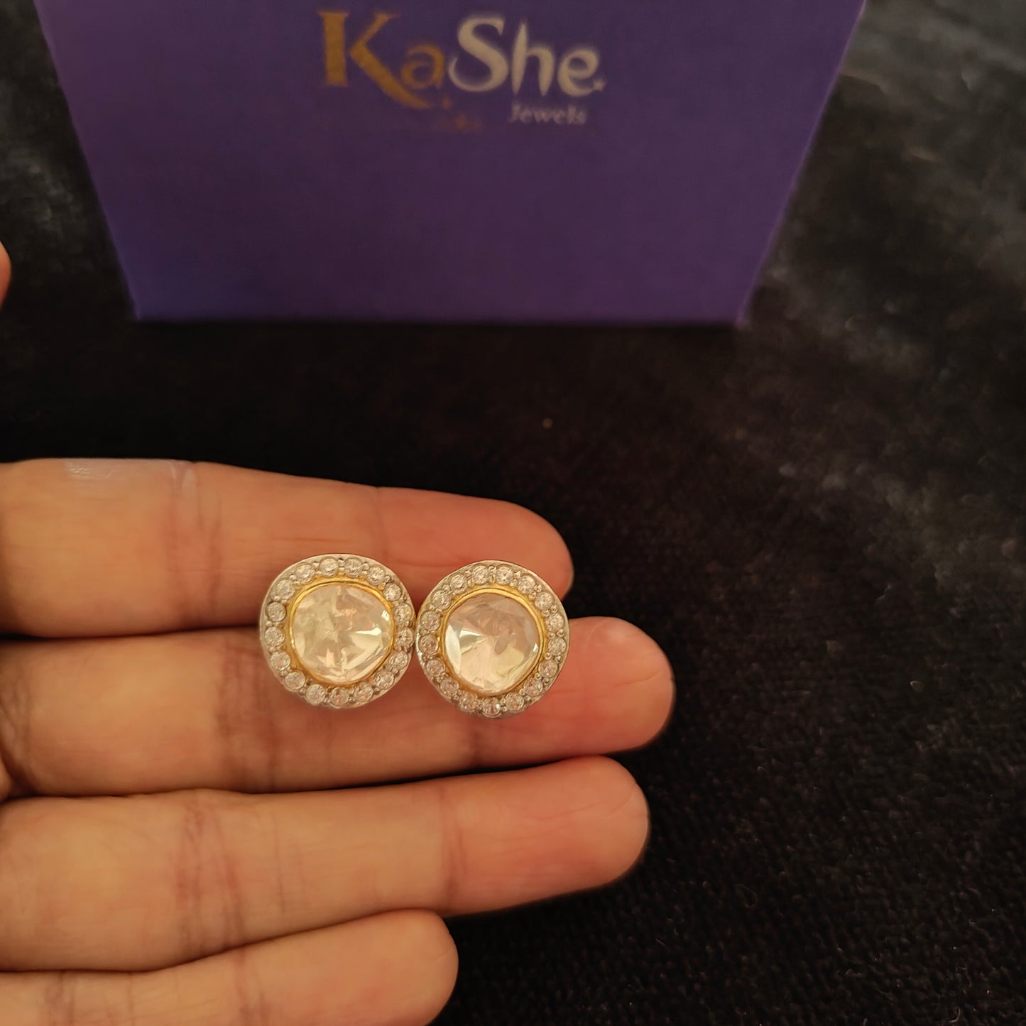 Gold Plated Mossainite Floral Earring with Post Stud