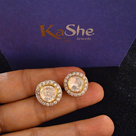 Gold Plated Mossainite Floral Earring with Post Stud