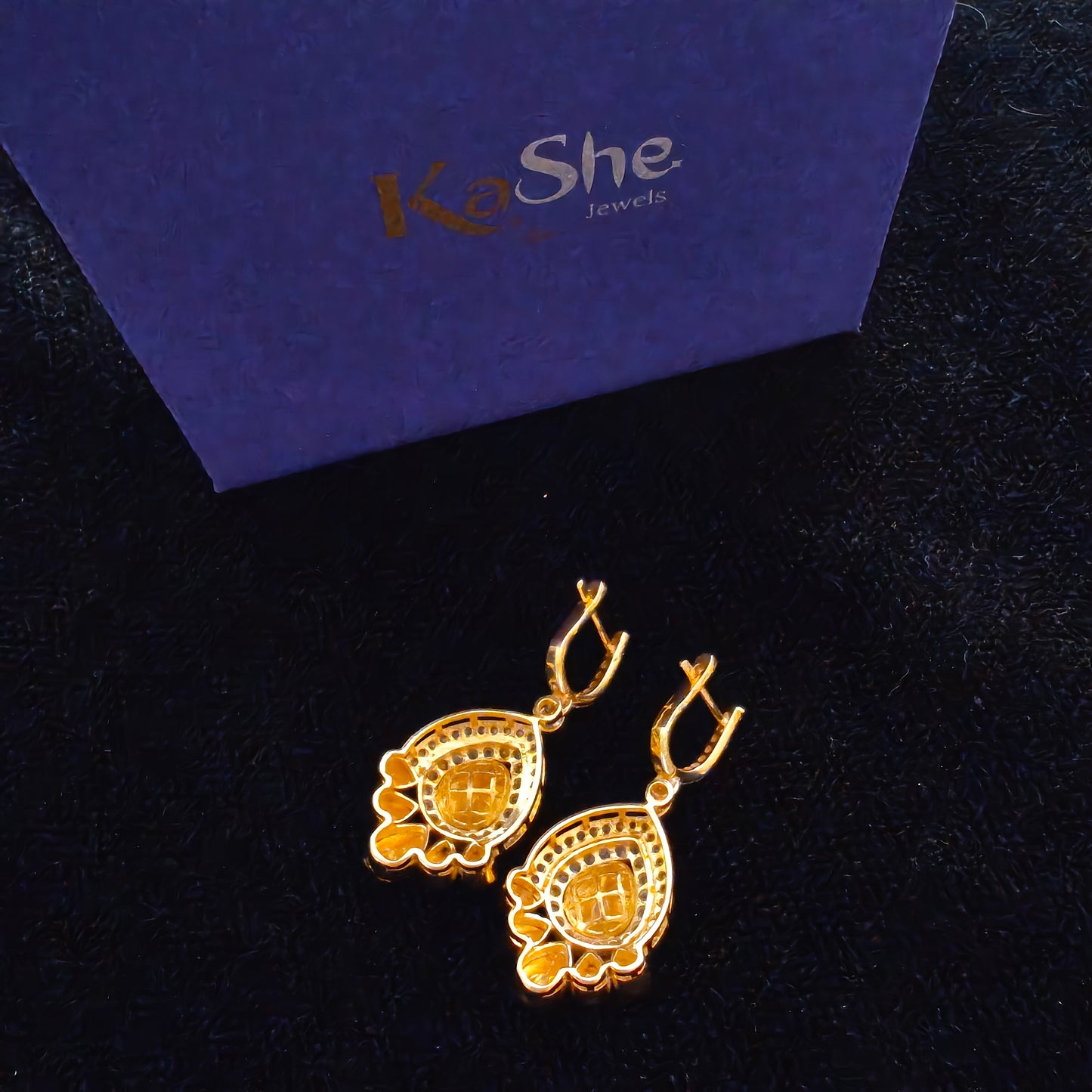 Gold Plated Statement 925 Silver Mossainite Dangling With Hoops