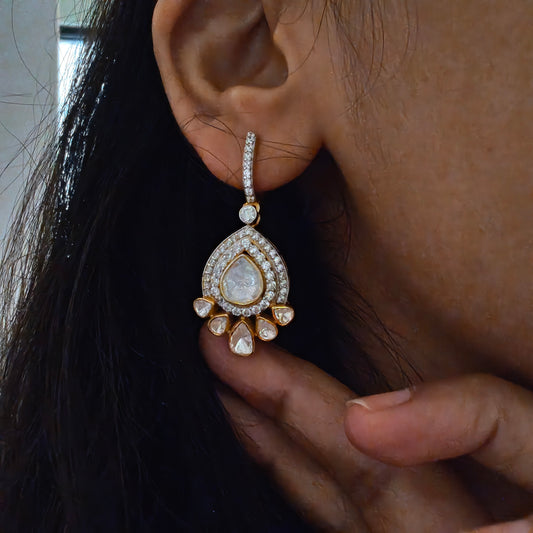 Gold Plated Statement 925 Silver Mossainite Dangling With Hoops