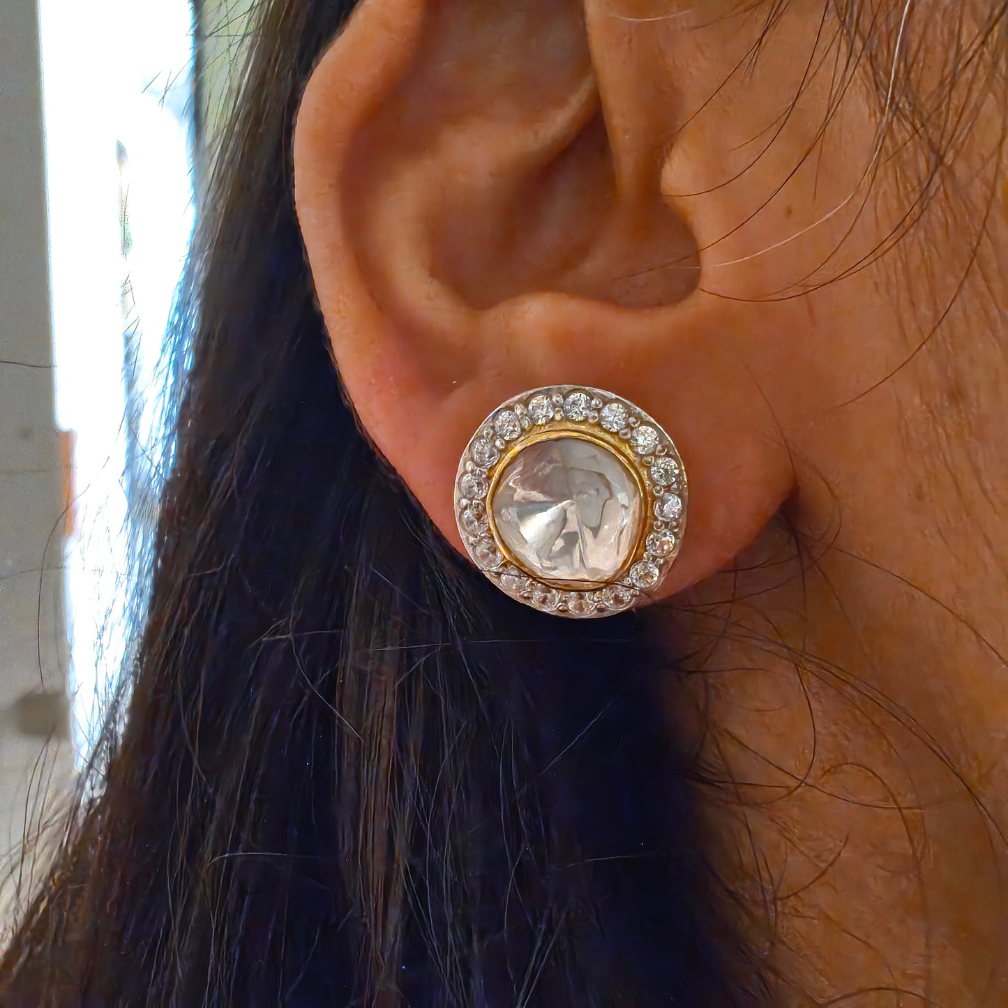 Gold Plated Mossainite Floral Earring with Post Stud