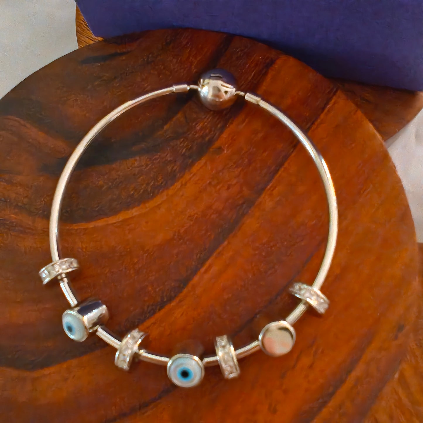 Silver Pandora Bracelets Openable Flexi Kada CZ Stones Evil Eye