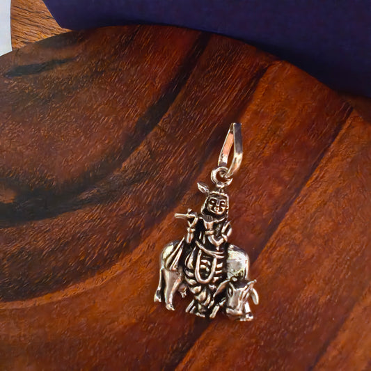 Pure 925 Silver Lord Krishna With Cow Pendant Men Women Girl Boy Locket