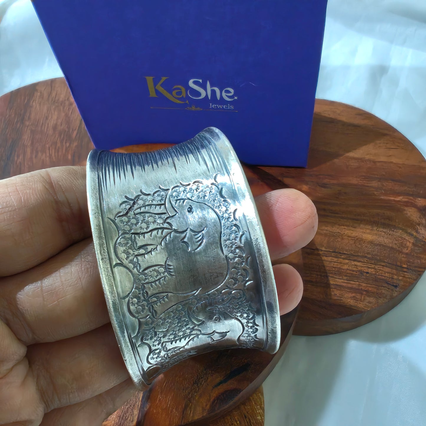 Statement Exclusive Elephant Patterns 925 Silver Cuff Bracelet