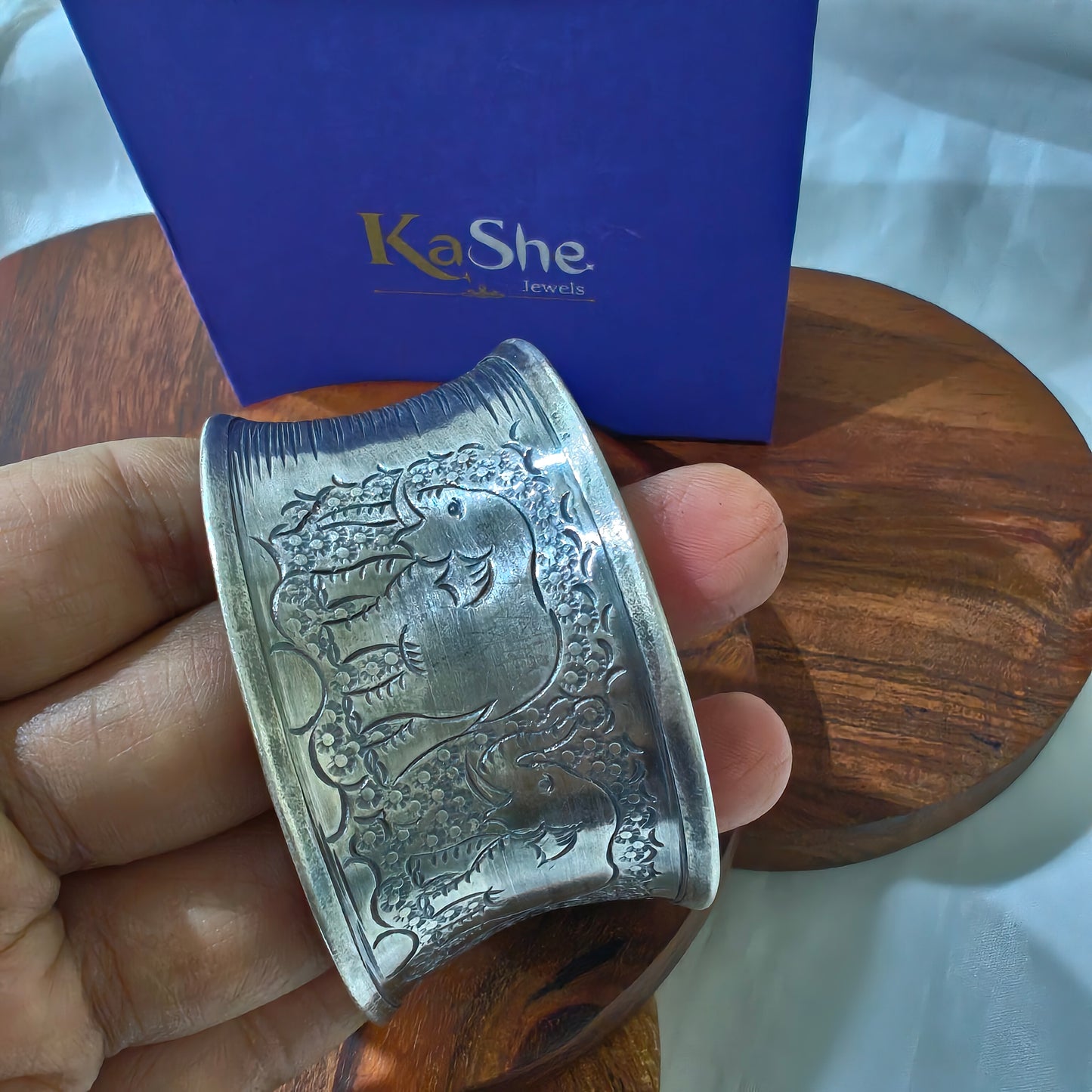 Statement Exclusive Elephant Patterns 925 Silver Cuff Bracelet