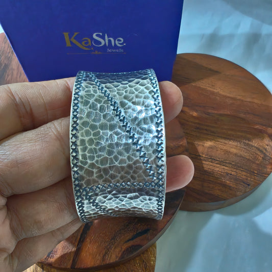 Statement Exclusive Hammer Textured 925 Silver Cuff Bracelet