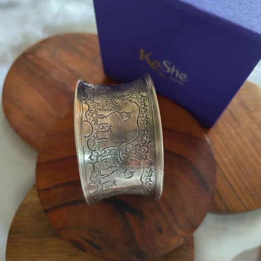 Statement Exclusive Elephant Patterns 925 Silver Cuff Bracelet