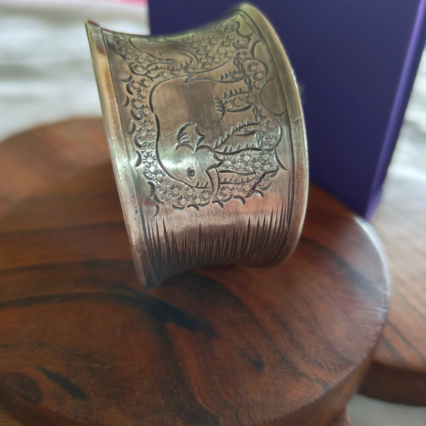 Statement Exclusive Elephant Patterns 925 Silver Cuff Bracelet