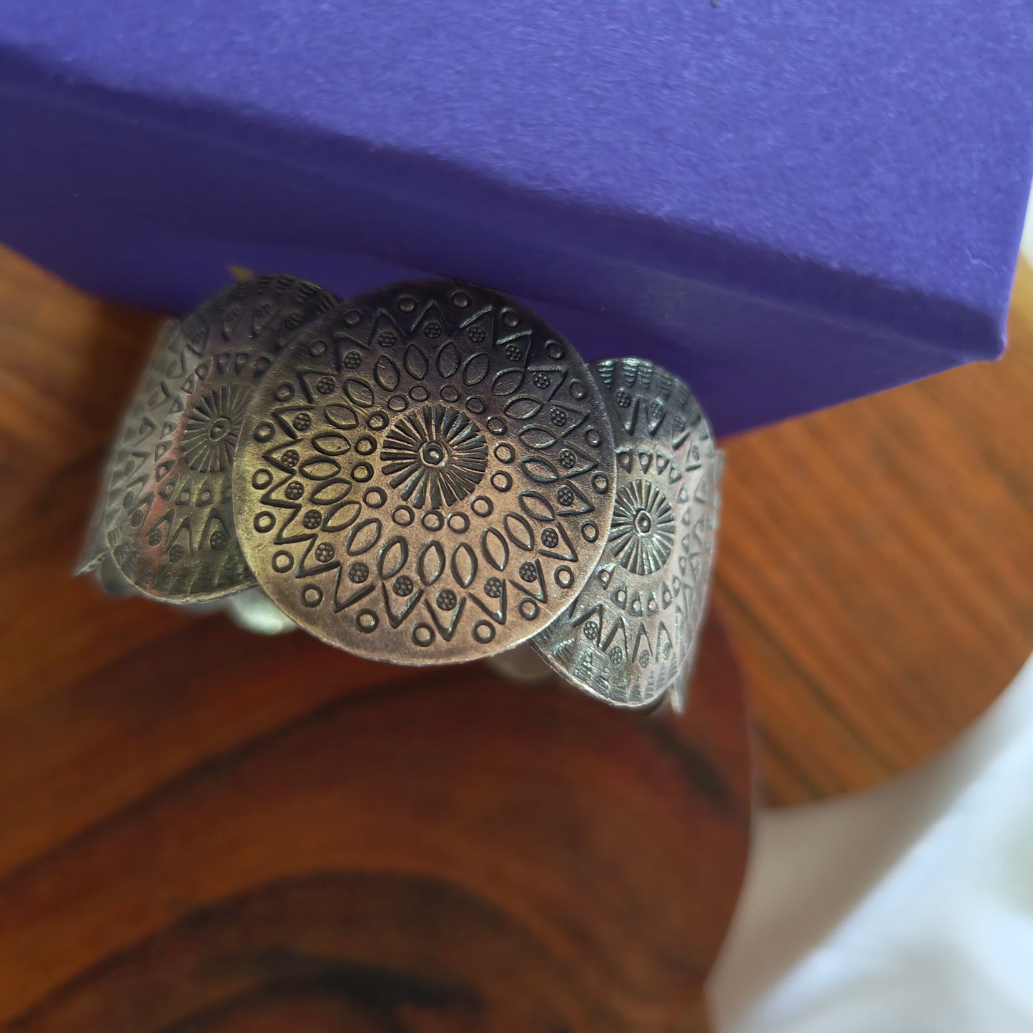 Statement Exclusive Circular Patterned 925 Silver Cuff Bracelet