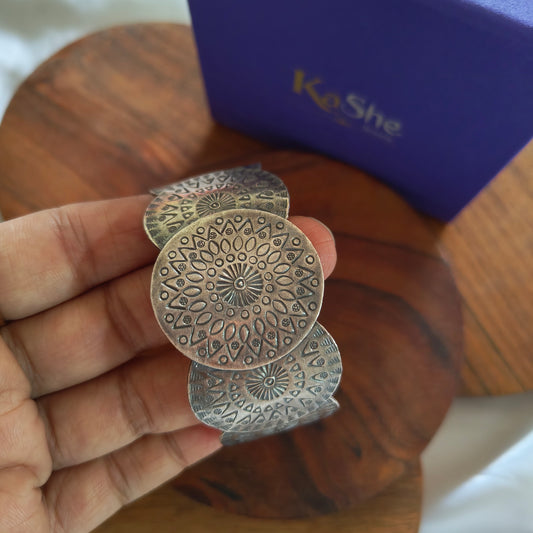 Statement Exclusive Circular Patterned 925 Silver Cuff Bracelet