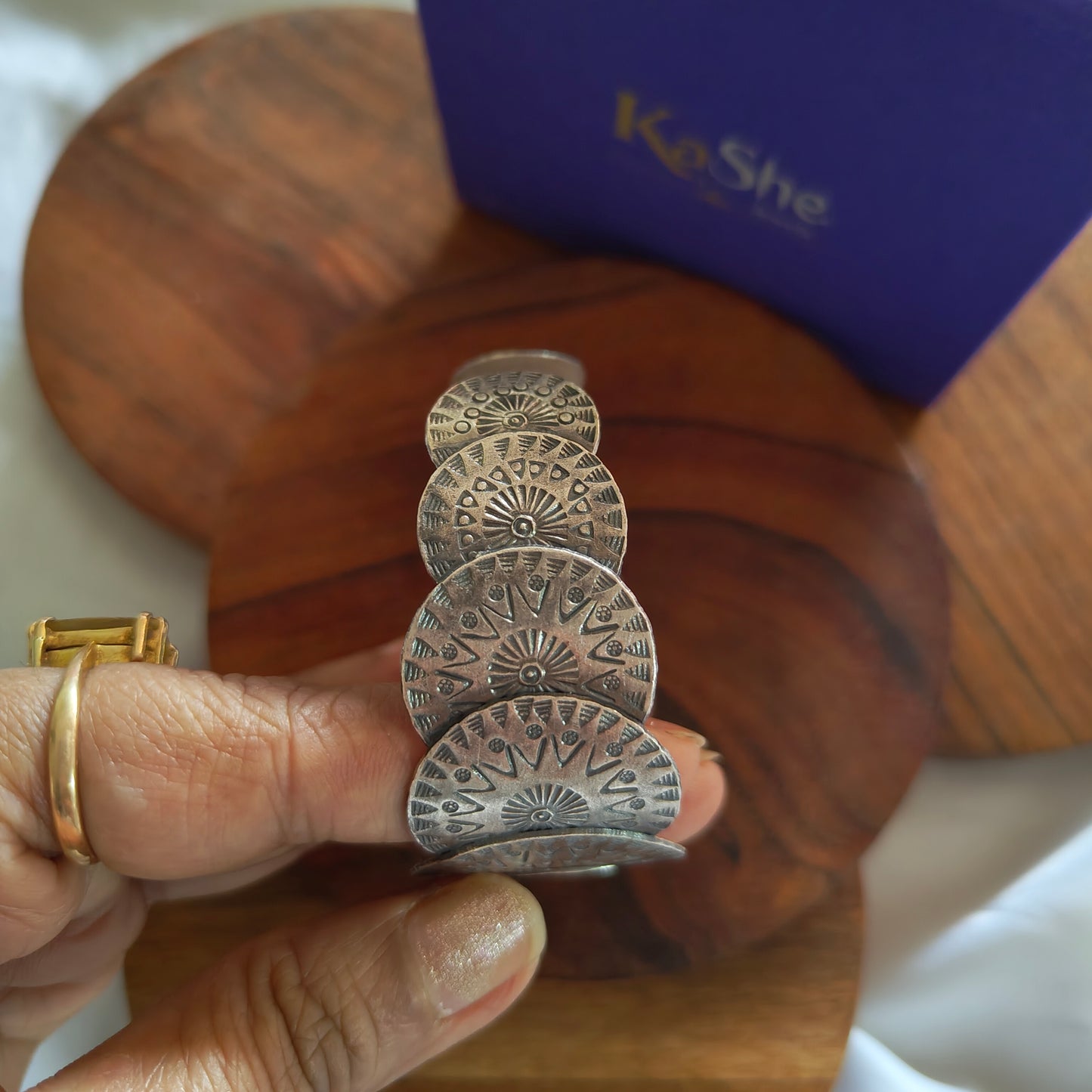 Statement Exclusive Circular Patterned 925 Silver Cuff Bracelet